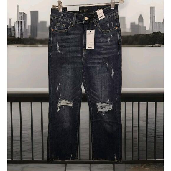 NWT! Judy Blue High Waist Knee Destroy Wide Leg Crop Denim Size 5/27 - Picture 1 of 10